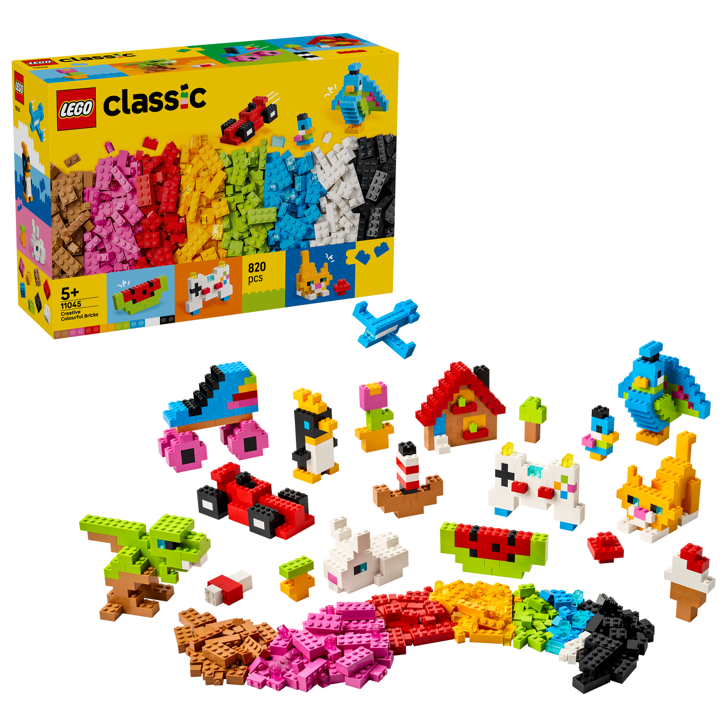 LEGO Classic Kleurrijke creatieve stenen Bouwpakket voor Kinderen Om te Knutselen met Dieren Figuren, Dinosaurussen en Voertuigen incl. Auto - Cadeau voor Jongens en Meisjes vanaf 5 Jaar 11045