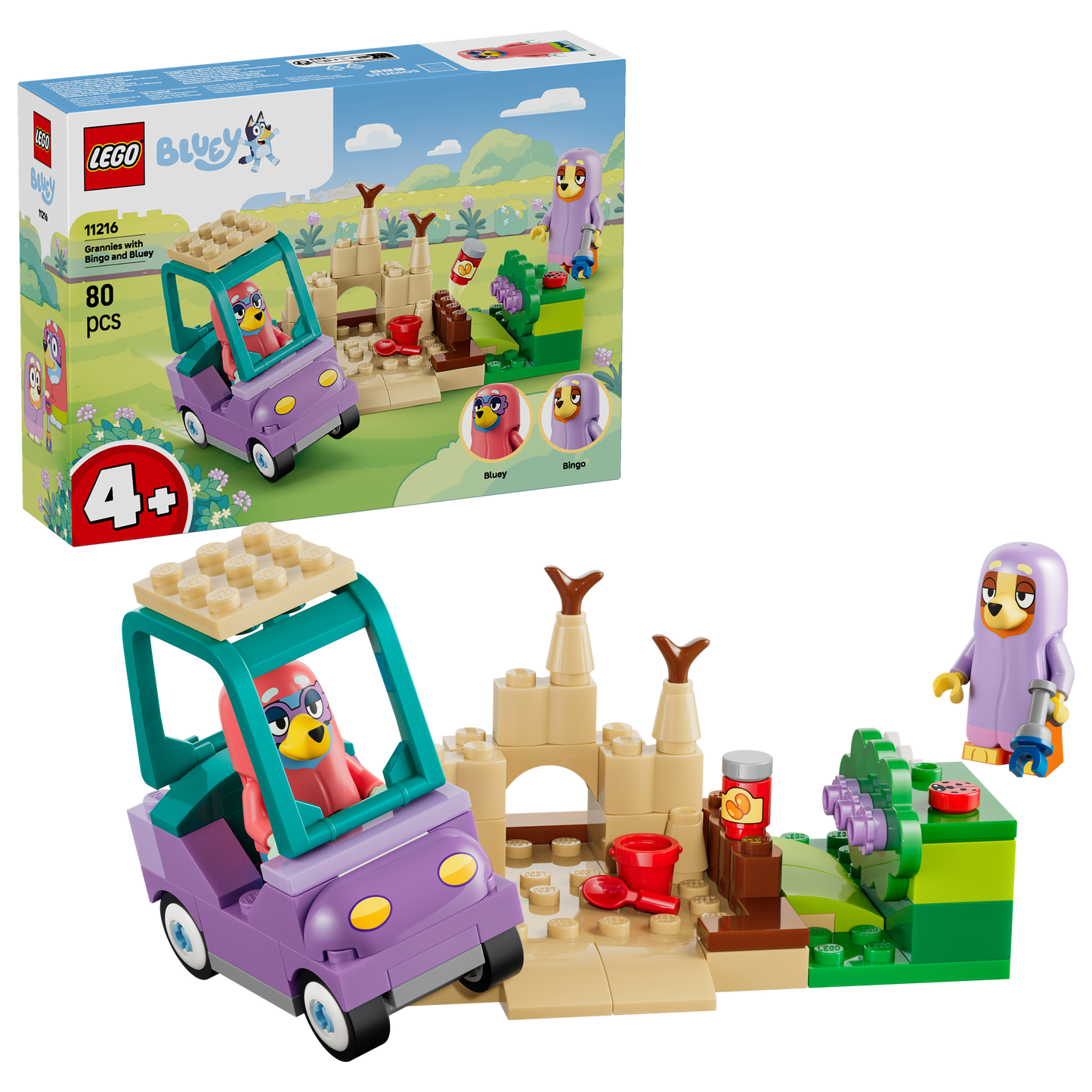 LEGO Bluey Oma’s met Bingo en Bluey - Educatief Speelgoed voor Peuters met Auto, 2 Minifiguren en Tuin - Montessori Set - Verjaardagscadeau voor Meisjes en Jongens vanaf 4 Jaar - 11216