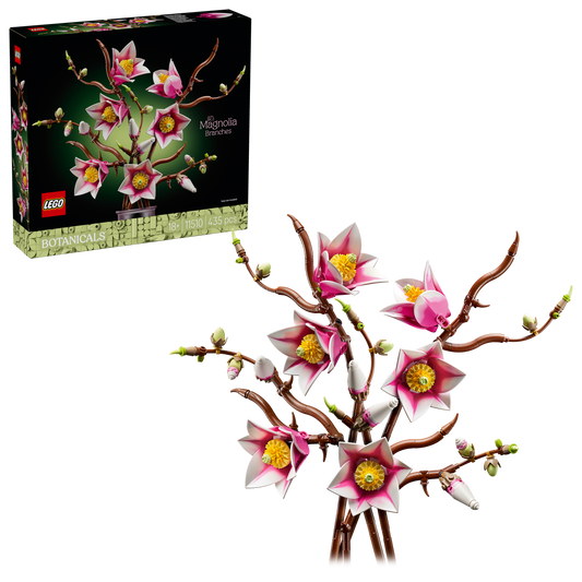 LEGO Botanicals Magnoliatakken – Bouwpakket voor Volwassenen met Nepbloemen – 5 Magnolia’s Kunstbloemen – Slaapkamer- of Woonkamerdecoratie – DIY Cadeau voor Vrouwen – 11510