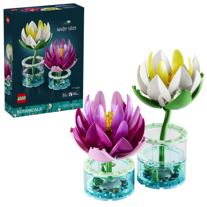 LEGO Botanicals Waterlelies - Nepbloemen Set met 2 Kunstplanten in Transparante Vazen - DIY Kinderkamer Decoratie - Cadeau voor Meisjes vanaf 9 Jaar en Volwassen Bloemenliefhebbers - 11511
