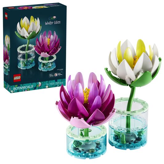 LEGO Botanicals Waterlelies - Nepbloemen Set met 2 Kunstplanten in Transparante Vazen - DIY Kinderkamer Decoratie - Cadeau voor Meisjes vanaf 9 Jaar en Volwassen Bloemenliefhebbers - 11511