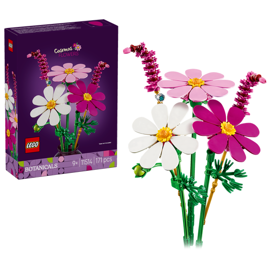 LEGO Botanicals Cosmeabloemen - Kunstbloem Boeket Bouwpakket voor Kinderen met 3 Bloemen en 2 Lampenpoetsersgras Stelen - Kinderkamer Decoratie - Cadeau voor Meisjes vanaf 9 Jaar en Volwassenen 11514