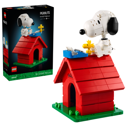 LEGO Ideas Peanuts: Snoopy’s Hondenhok – Strip Bouwpakket voor Volwassenen met Snoopy Hond en Woodstock Vogel Figuren – Woondecoratie of Bureau-Accessoire – Nostalgisch Cadeau – 21368