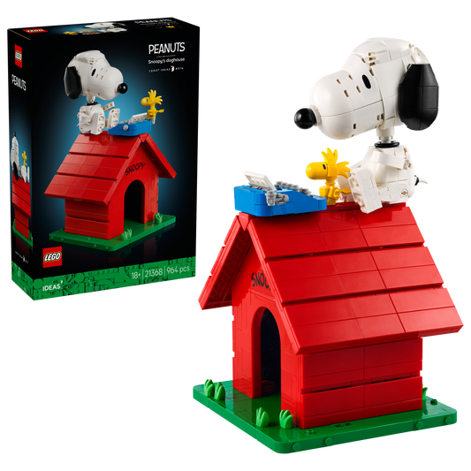 LEGO Ideas Peanuts: Snoopy’s Hondenhok – Strip Bouwpakket voor Volwassenen met Snoopy Hond en Woodstock Vogel Figuren – Woondecoratie of Bureau-Accessoire – Nostalgisch Cadeau – 21368