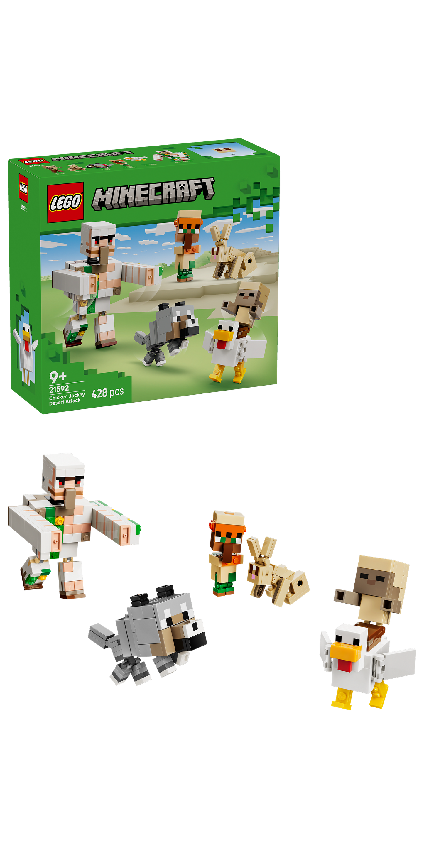 LEGO Minecraft Kipberijder Woestijnaanval - Bouwpakket voor Kinderen met 6 figuren Incl. IJzeren Golem en Wolfje - Kinderkamer Decoratie - Cadeau voor Jongens, Meisjes en Gamers vanaf 9 jaar - 21592
