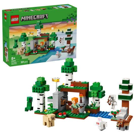 LEGO Minecraft Eerste Nacht-avontuur - Bouwpakket voor Kinderen met 7 figuren Incl. Alex, Creeper, Skelet en Boswolf - Kinderkamer Decoratie - Cadeau voor Gamers, Jongens en Meisjes vanaf 8 jaar - 21593