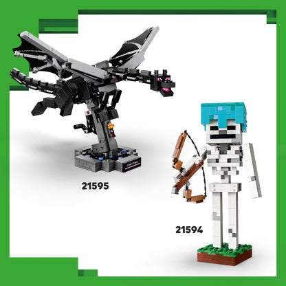 LEGO Minecraft Het Skelet Bouwpakket voor Kinderen met Mob Figuur, Diamanten Helm, Boog en Grasbasis - Kinderkamer Decoratie - Cadeau voor Jongens, Meisjes en Gamers vanaf 10 jaar - 21594