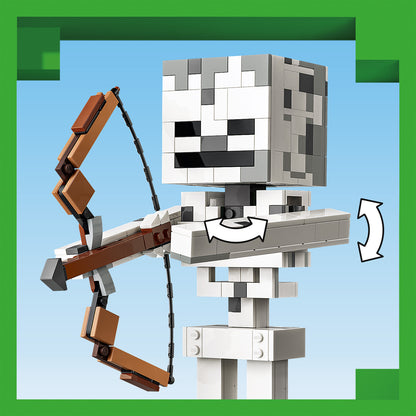 LEGO Minecraft Het Skelet Bouwpakket voor Kinderen met Mob Figuur, Diamanten Helm, Boog en Grasbasis - Kinderkamer Decoratie - Cadeau voor Jongens, Meisjes en Gamers vanaf 10 jaar - 21594