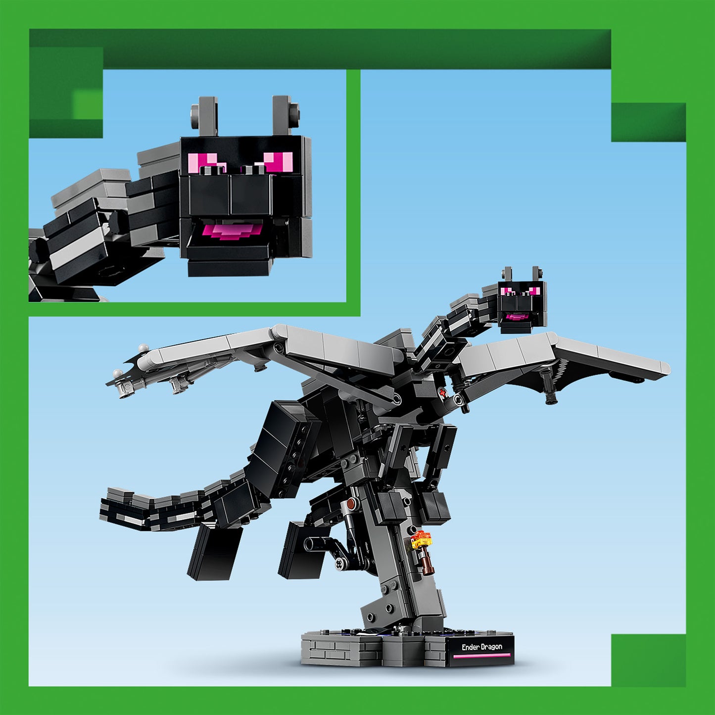 LEGO Minecraft De Enderdraak Bouwpakket voor Kinderen met Interactief Figuur, Vleugels en Portaalstandaard - Kinderkamer Decoratie - Cadeau voor Jongens, Meisjes en Gamers vanaf 10 Jaar - 21595