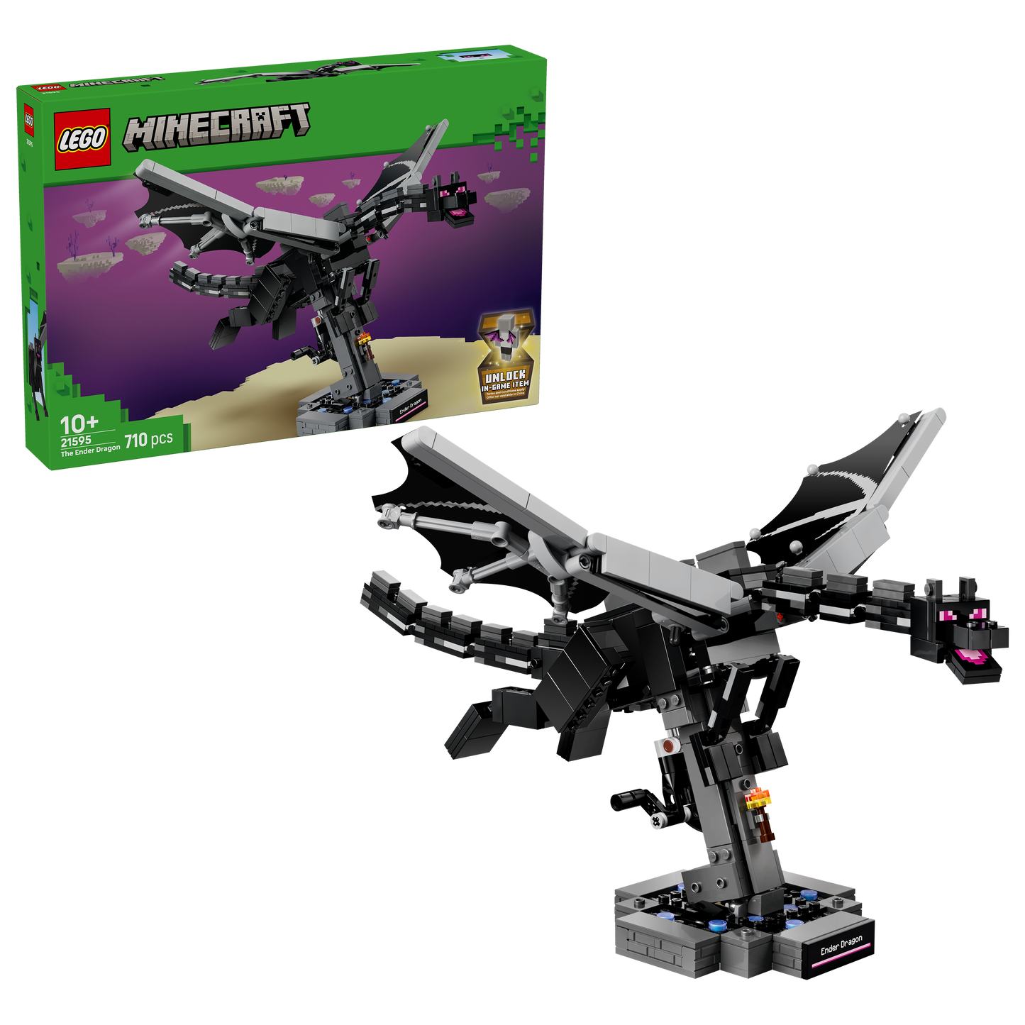 LEGO Minecraft De Enderdraak Bouwpakket voor Kinderen met Interactief Figuur, Vleugels en Portaalstandaard - Kinderkamer Decoratie - Cadeau voor Jongens, Meisjes en Gamers vanaf 10 Jaar - 21595