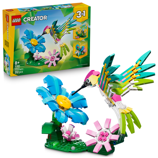 LEGO® Creator 3in1 Wilde dieren: Kleurrijke Kolibrie - Bouw Om tot Vlinder of Vis - 31384