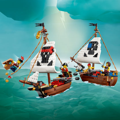 LEGO Creator 3-in-1 Klassiek Piratenschip Speelgoed - Bouwpakket voor Kinderen - Verandert in Speelgoed Kasteel of 2 Boten - Kinderkamer Decoratie - Cadeau voor Jongens en Meisjes vanaf 9 Jaar 31387