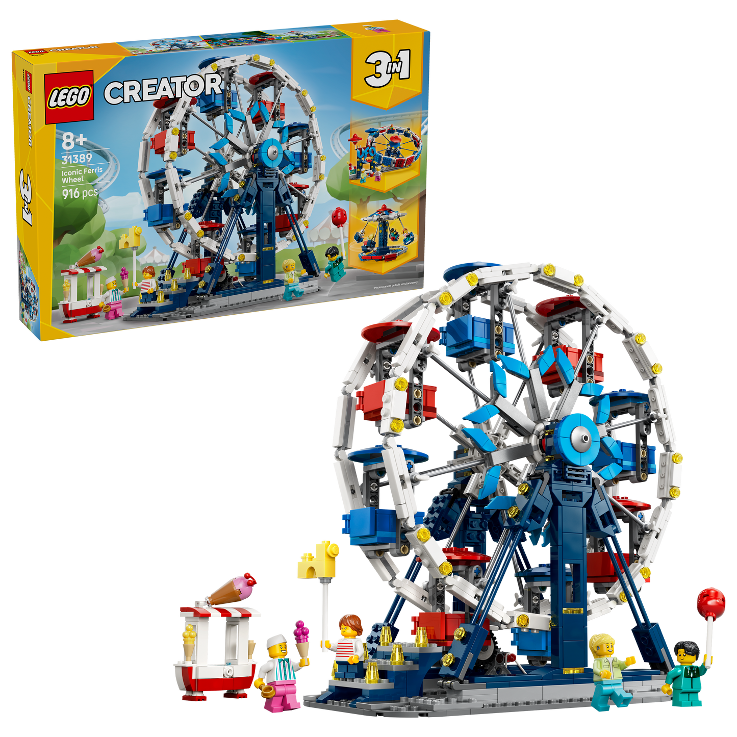 LEGO Creator 3in1 Klassiek Reuzenrad Speelgoed - Pretpark Model - Verandert in UFO-attractie of Draaimolen - Kinderkamer Decoratie - Cadeau voor Jongens en Meisjes Vanaf 8 Jaar - 31389