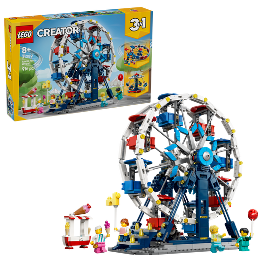 LEGO Creator 3in1 Klassiek Reuzenrad Speelgoed - Pretpark Model - Verandert in UFO-attractie of Draaimolen - Kinderkamer Decoratie - Cadeau voor Jongens en Meisjes Vanaf 8 Jaar - 31389