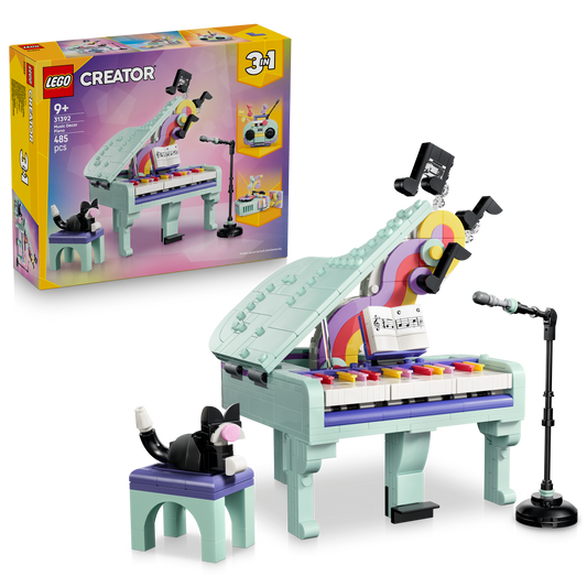 LEGO Creator 3in1 Piano met Kat Speelgoed - Retro Bouwpakket voor Kinderen - Verandert in Radio of Platenspeler - Kinderkamer Decoratie - Cadeau voor Meisjes en Jongens Vanaf 9 Jaar - 31392