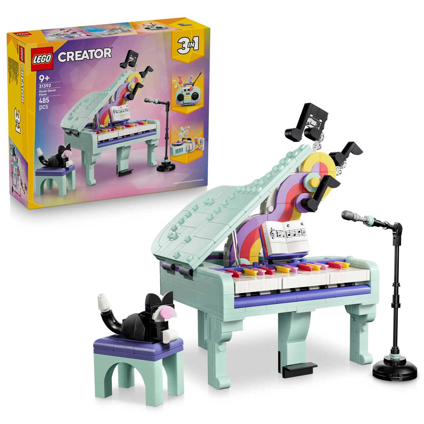 LEGO Creator 3in1 Piano met Kat Speelgoed - Retro Bouwpakket voor Kinderen - Verandert in Radio of Platenspeler - Kinderkamer Decoratie - Cadeau voor Meisjes en Jongens Vanaf 9 Jaar - 31392