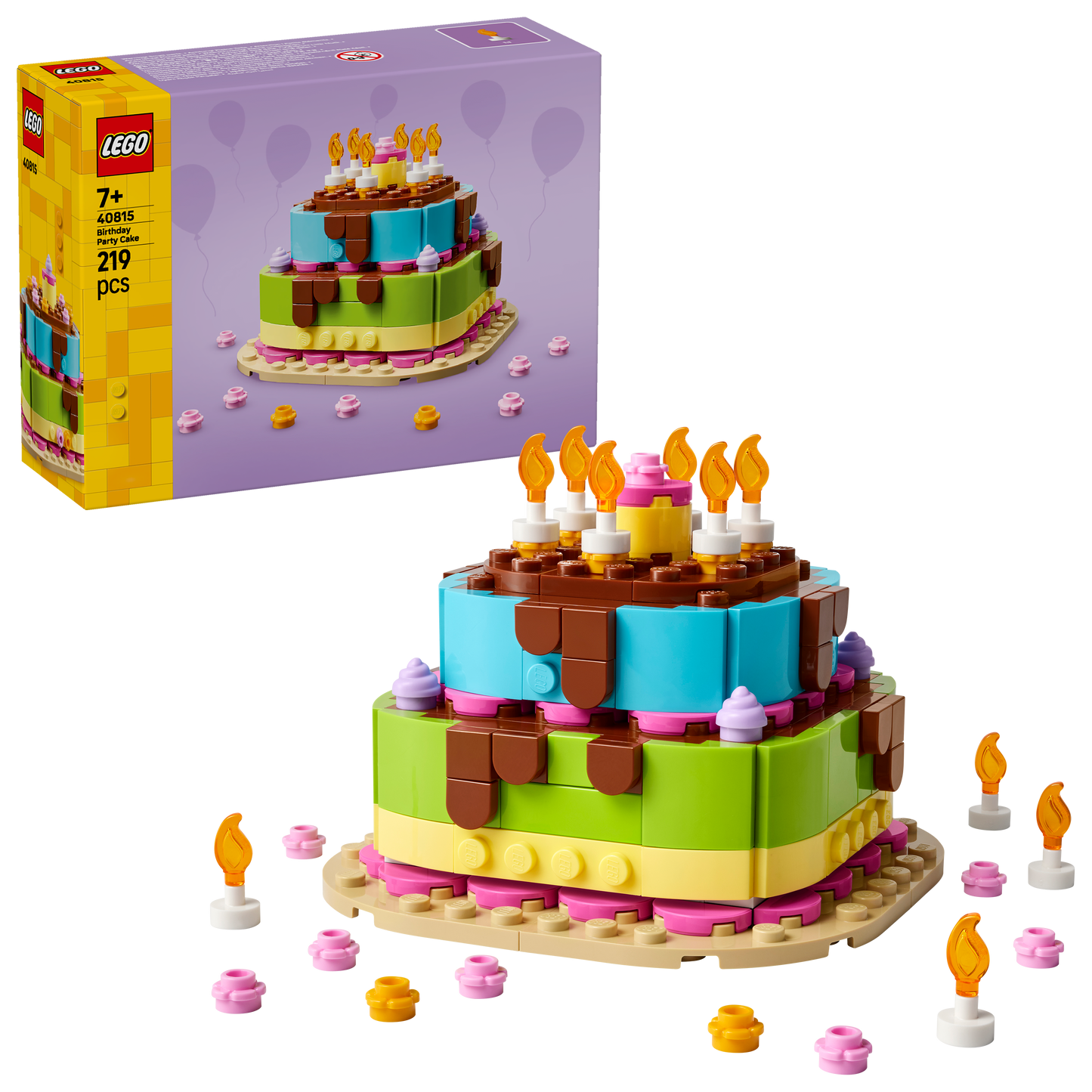 LEGO Verjaardagstaart - Knutselpakket voor Kinderen met Speelgoed Taart met 10 Kaarsen, Glazuur en Bloemen - Tafeldecoratie en Feestartikel - Cadeau voor Jongens en Meisjes vanaf 7 Jaar 40815