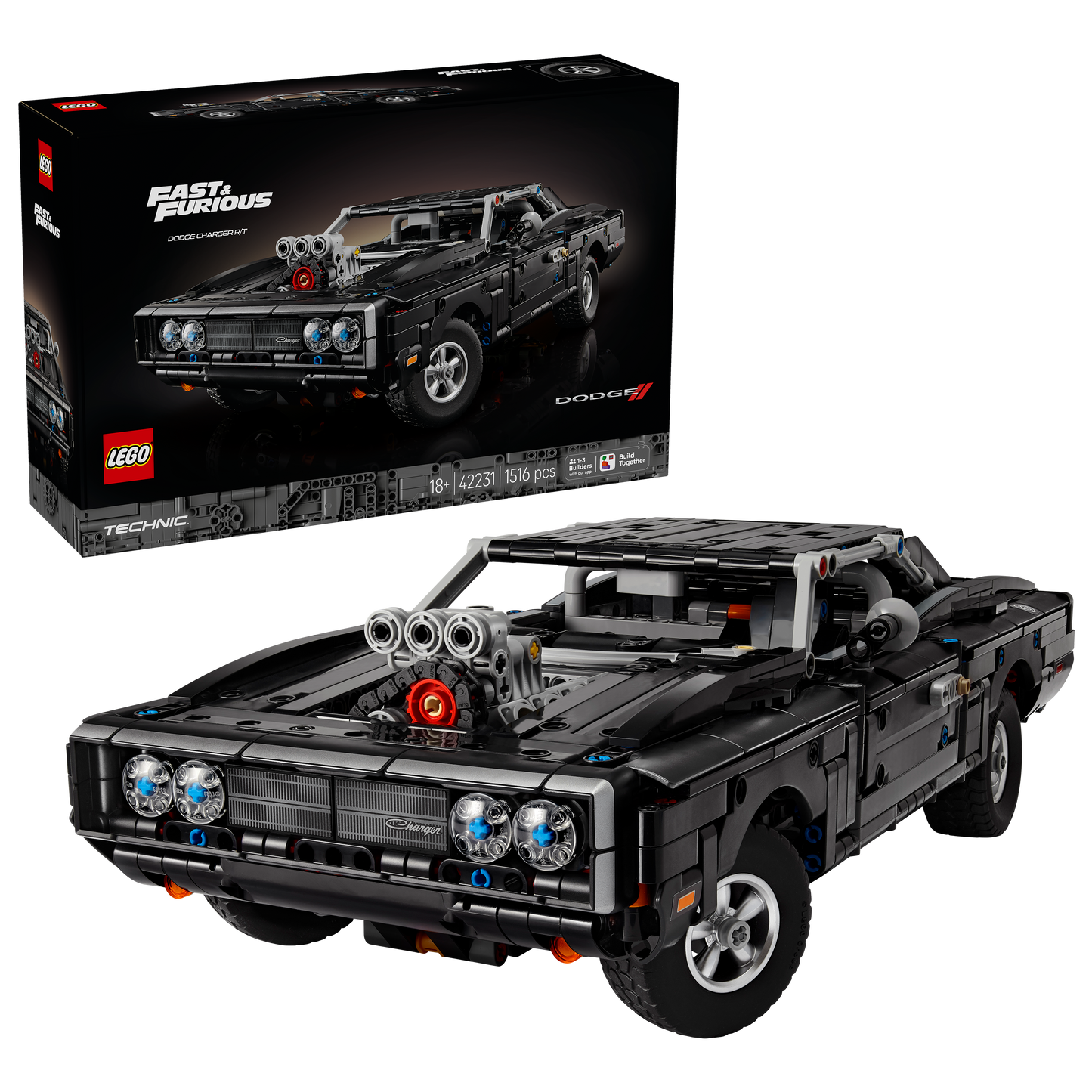 LEGO Technic Fast and Furious Dodge Charger R/T Auto Bouwpakket voor Volwassenen - Verzamelbare STEM Set met V8-motor en Vering - Nostalgisch Cadeau voor Mannen, Vrouwen en Fans - 42231
