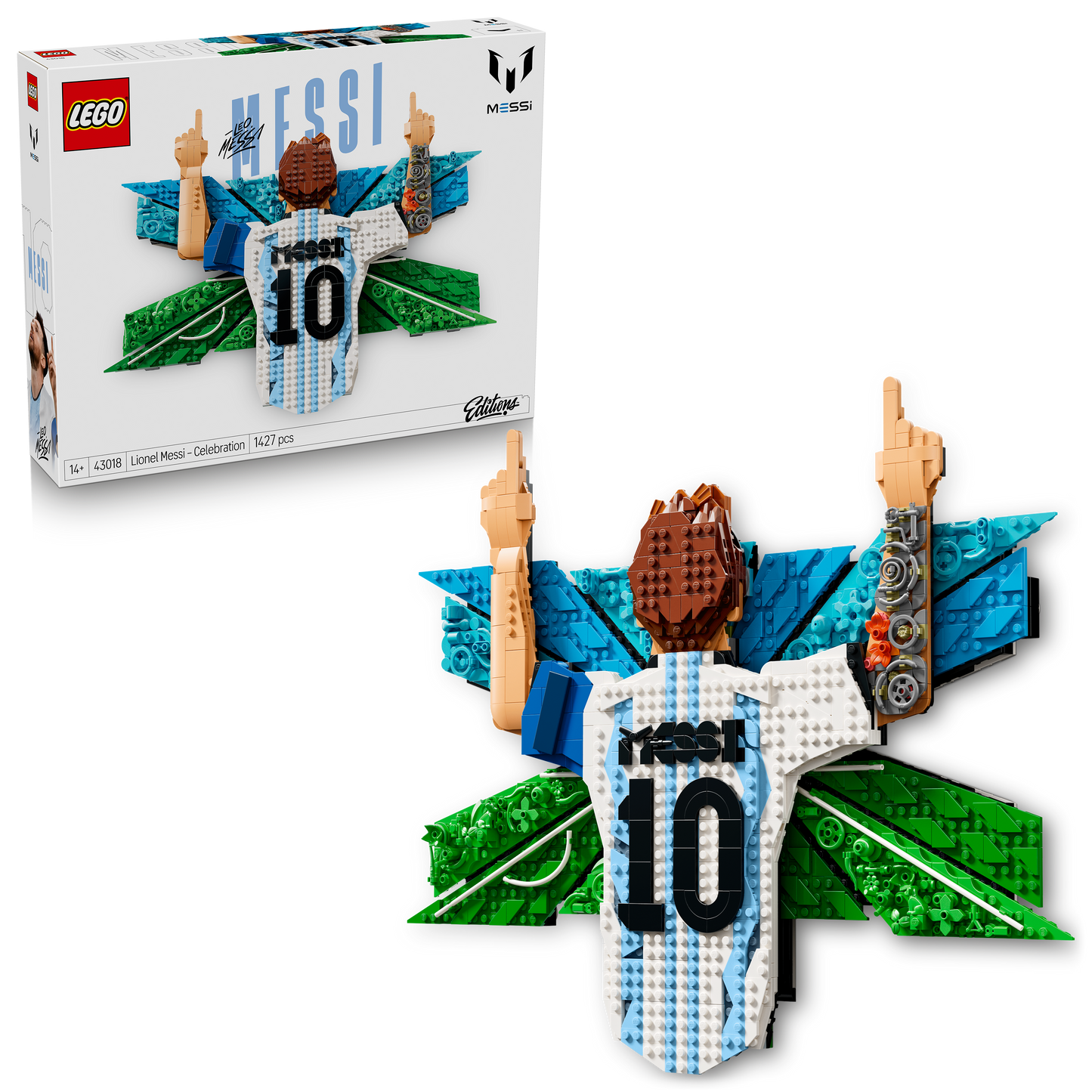LEGO Editions Lionel Messi – Viering - 3D Voetbal Wanddecoratie Set en Kinderkamer Decoratie - Voetbal Cadeau voor Jongens, Meisjes en Fans Vanaf 14 Jaar - 43018
