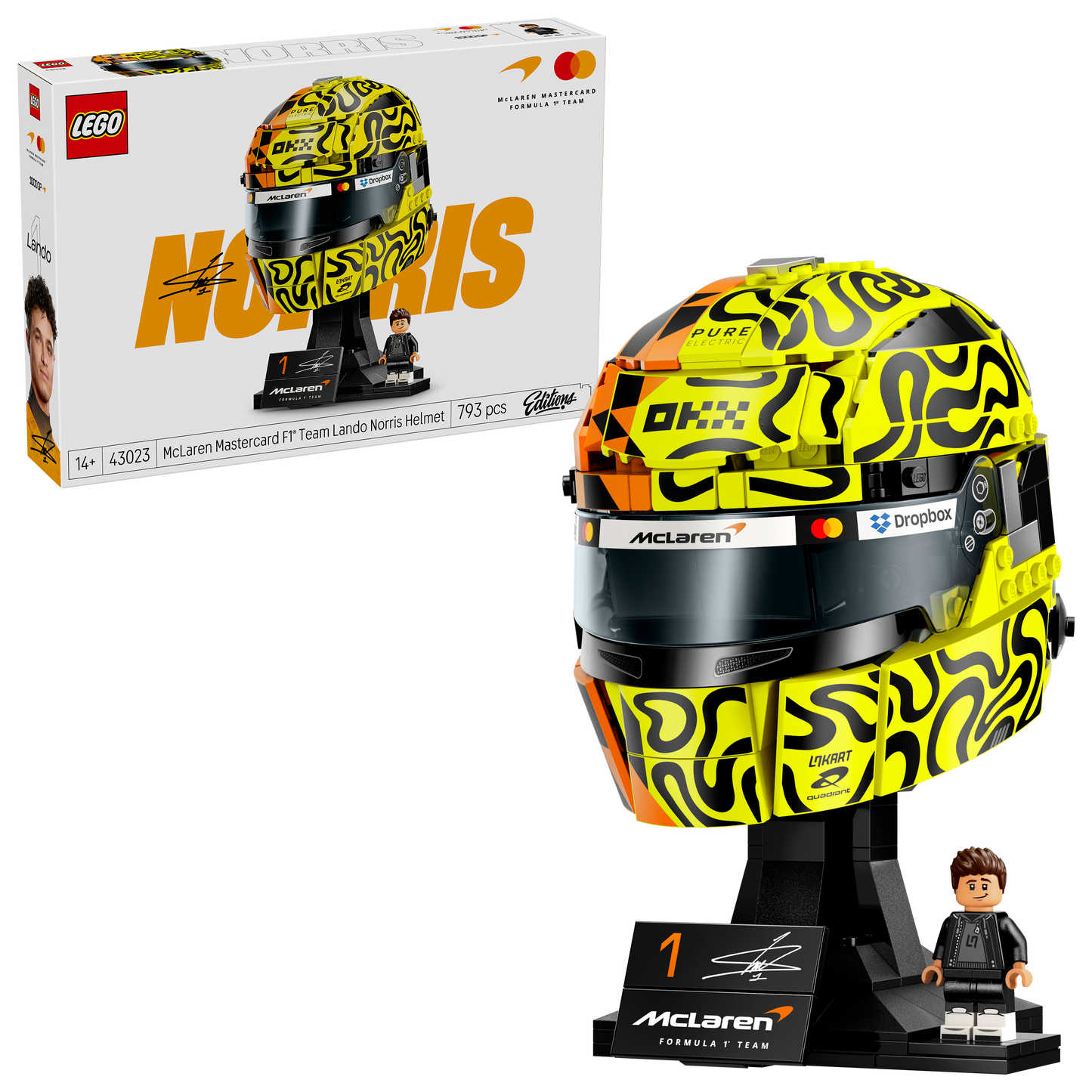 LEGO Editions McLaren Mastercard F1 Team Helm van Lando Norris - F1 Merchandise - Bouwpakket voor Kinderen met Formule 1 Coureur Minifiguur - Cadeau voor Jongens en Fans vanaf 14 Jaar 43023