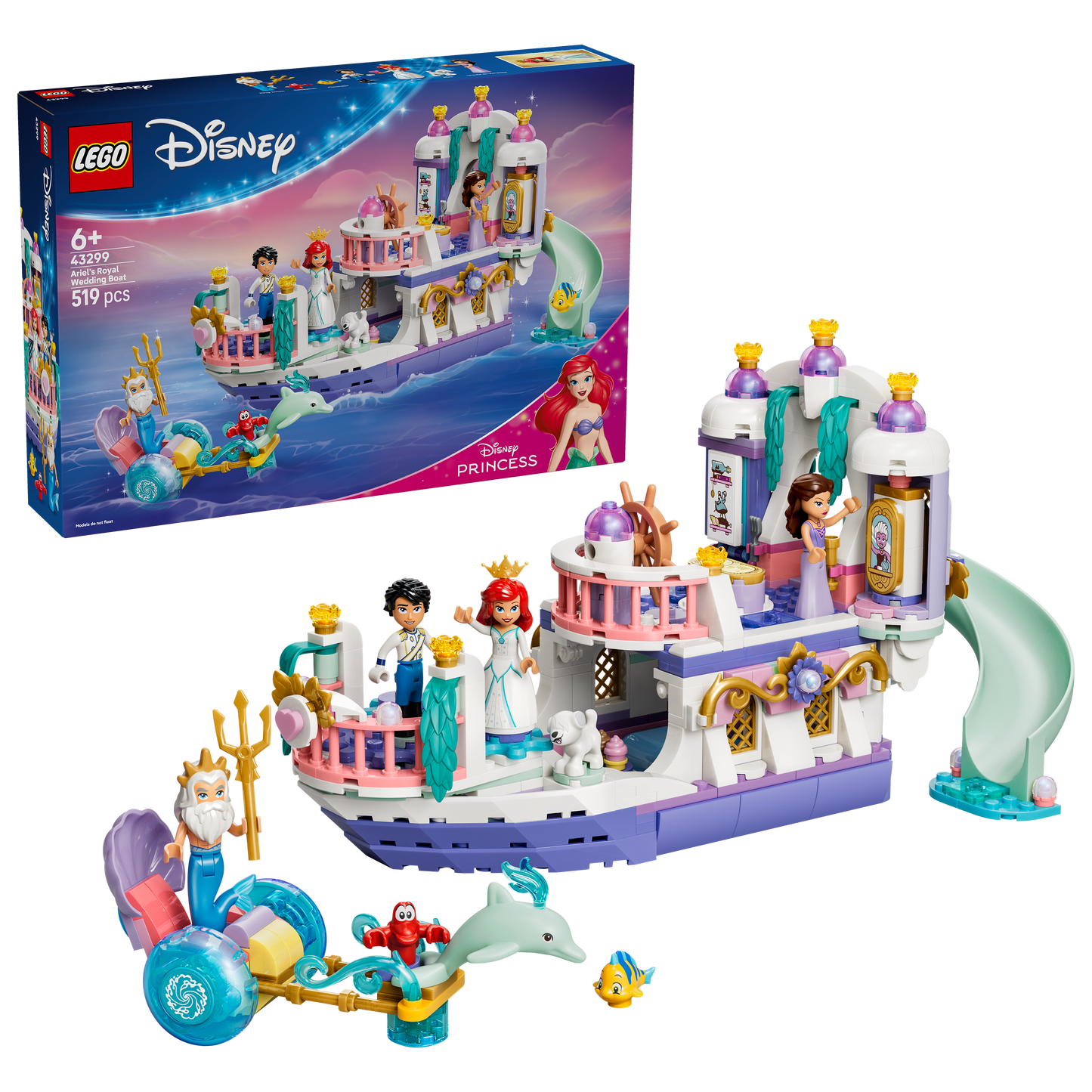 LEGO | Disney Princess Ariëls Koninklijke Trouwboot - Kleine Zeemeermin Bouwpakket voor Kinderen met 7 Poppetjes Incl. Ariël en Ursula - Decoratie - Cadeau voor Meisjes en Jongens vanaf 6 Jaar 43299