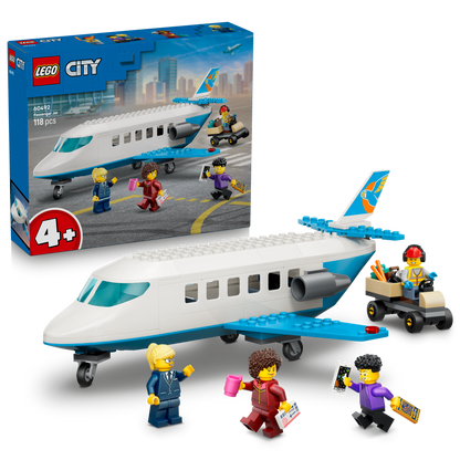 LEGO City Passagiersstoestel - Bouwpakket voor Kinderen met Speelgoed Vliegtuig Model, 4 Minifiguren en Reisaccessoires - Educatieve Set - Cadeau voor Jongens en Meisjes Vanaf 4 Jaar - 60492