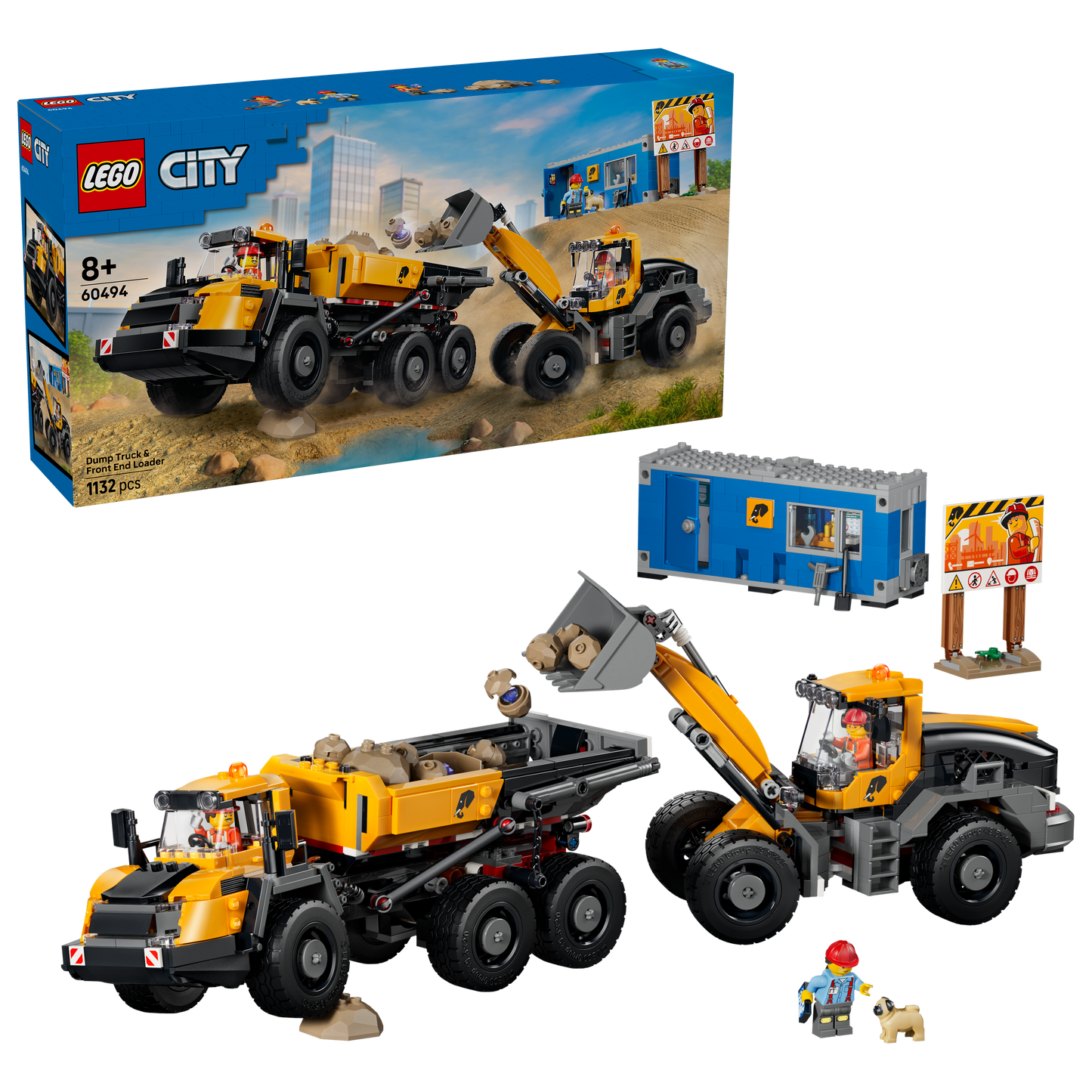 LEGO City Kiepwagen en voorlader Voertuigen - Bouwpakket voor Kinderen met Bouwplaatsvoertuigen, Werkende Functies en 3 Minifiguren - STEM Cadeau voor Jongens en Meisjes Vanaf 8 Jaar - 60494