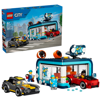 LEGO City Autowasstraat - Bouwpakket voor Kinderen met 2 Speelgoed Auto's, Wasfunctie en 4 Minifiguren Met Accessoires - Verjaardagscadeau voor Jongens en Meisjes Vanaf 6 Jaar - 60497