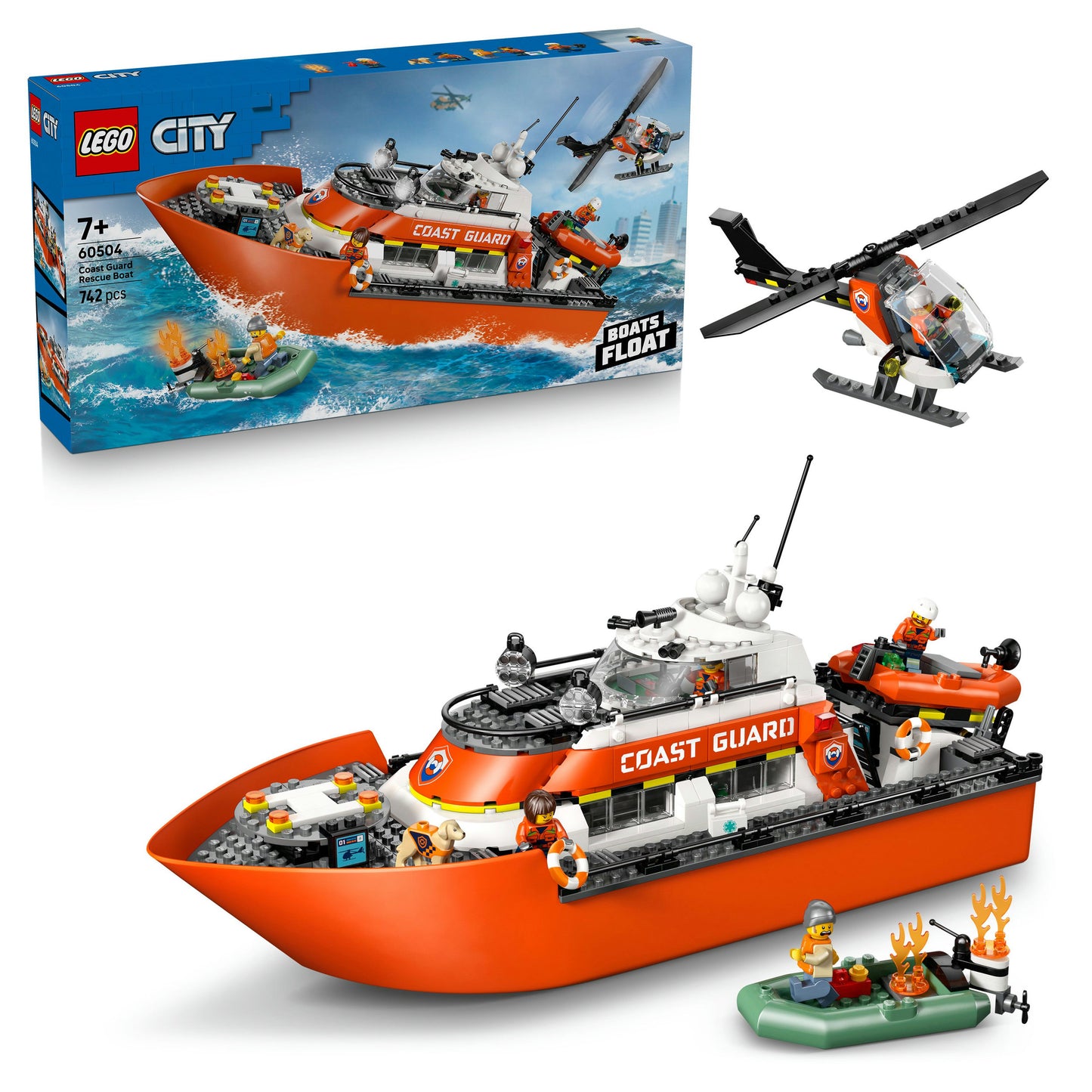 LEGO® City Kustwacht Reddingsboot met Helikopter - Rollenspelset - Speelgoed met Drijvende Boten - 60504