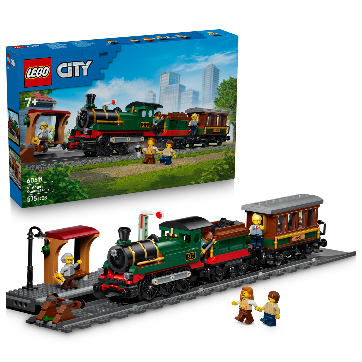LEGO City Vintage Stoomtrein - Bouwpakket voor Kinderen met Station, Rails, Cabinebediening, Stopsein en 5 Minifiguren - Verjaardagscadeau voor Jongens en Meisjes Vanaf 7 Jaar - 60511