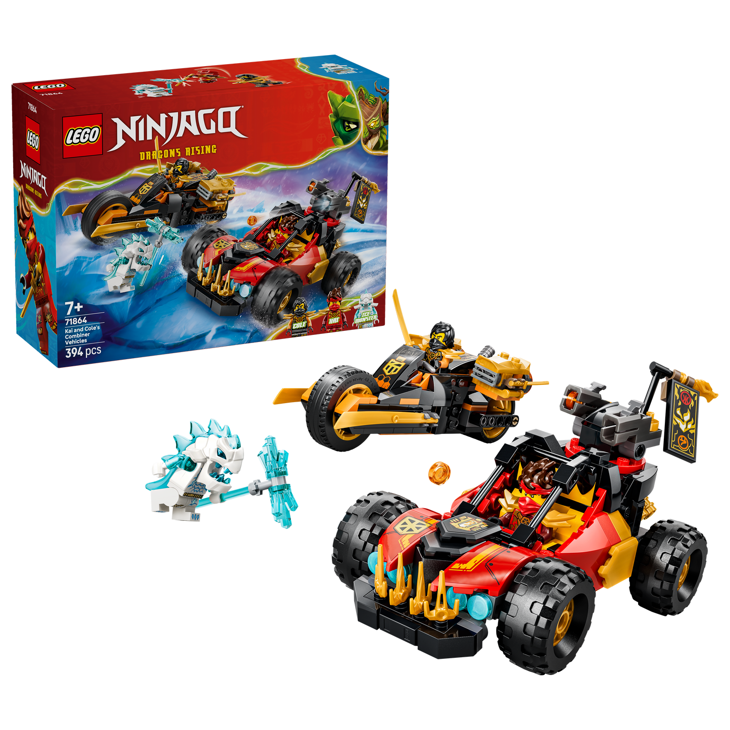 LEGO NINJAGO Kai en Cole's Combivoertuigen - Bouwpakket voor Kinderen met 2 Transformerende Voertuigen en 3 Minifiguren - Cadeau voor Jongens en Meisjes Vanaf 7 Jaar - 71864