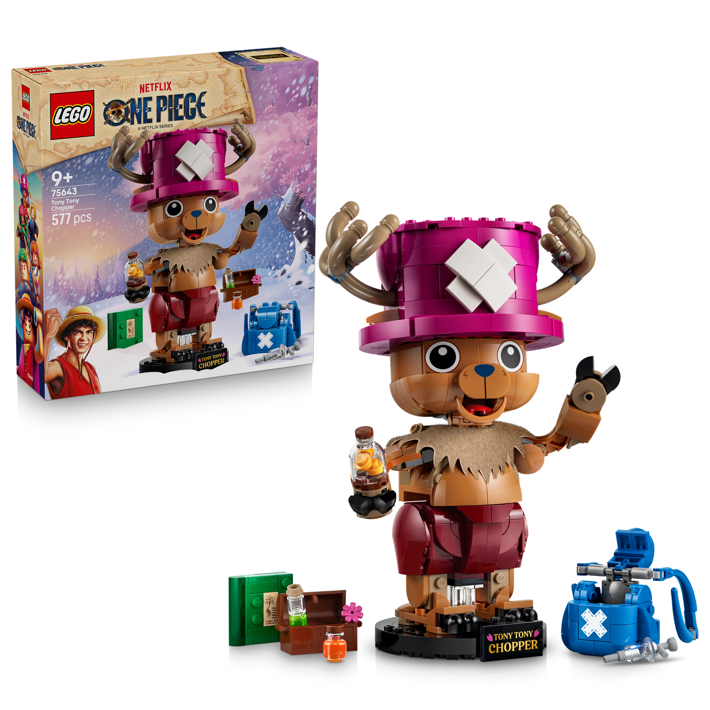 LEGO ONE PIECE Tony Tony Chopper Figuur – Verzamelbaar Speelgoed voor Kinderen met Accessoires – Schattige Kinderkamer Decoratie – Cadeau voor Jongens en Meisjes vanaf 9 Jaar en Fans – 75643