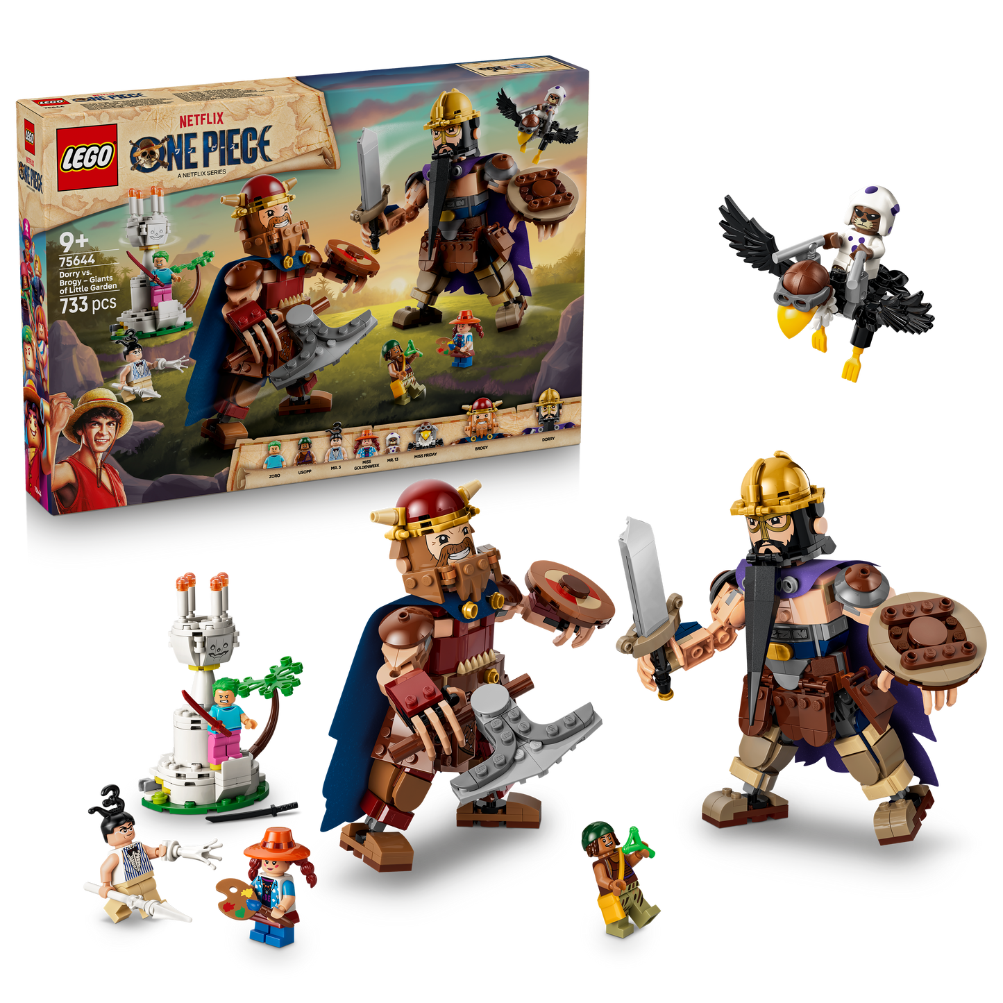 LEGO ONE PIECE Dorry vs. Brogy – Reuzen van Kleine Gaarde – Interactief Speelgoed voor Kinderen met 2 Actiefiguren en 5 Minifiguren – Cadeau voor Jongens en Meisjes vanaf 9 Jaar en Fans – 75644