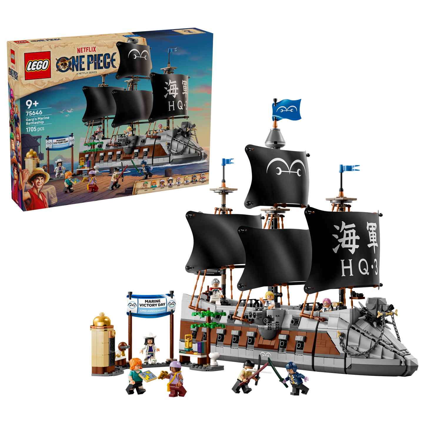 LEGO ONE PIECE Het Slagschip van Garp – Boot Bouwpakket met 8 Minifiguren Incl. Zoro, Usopp en Nami – Kinderkamer Decoratie – Cadeau voor Jongens en Meisjes vanaf 9 Jaar en Fans – 75646