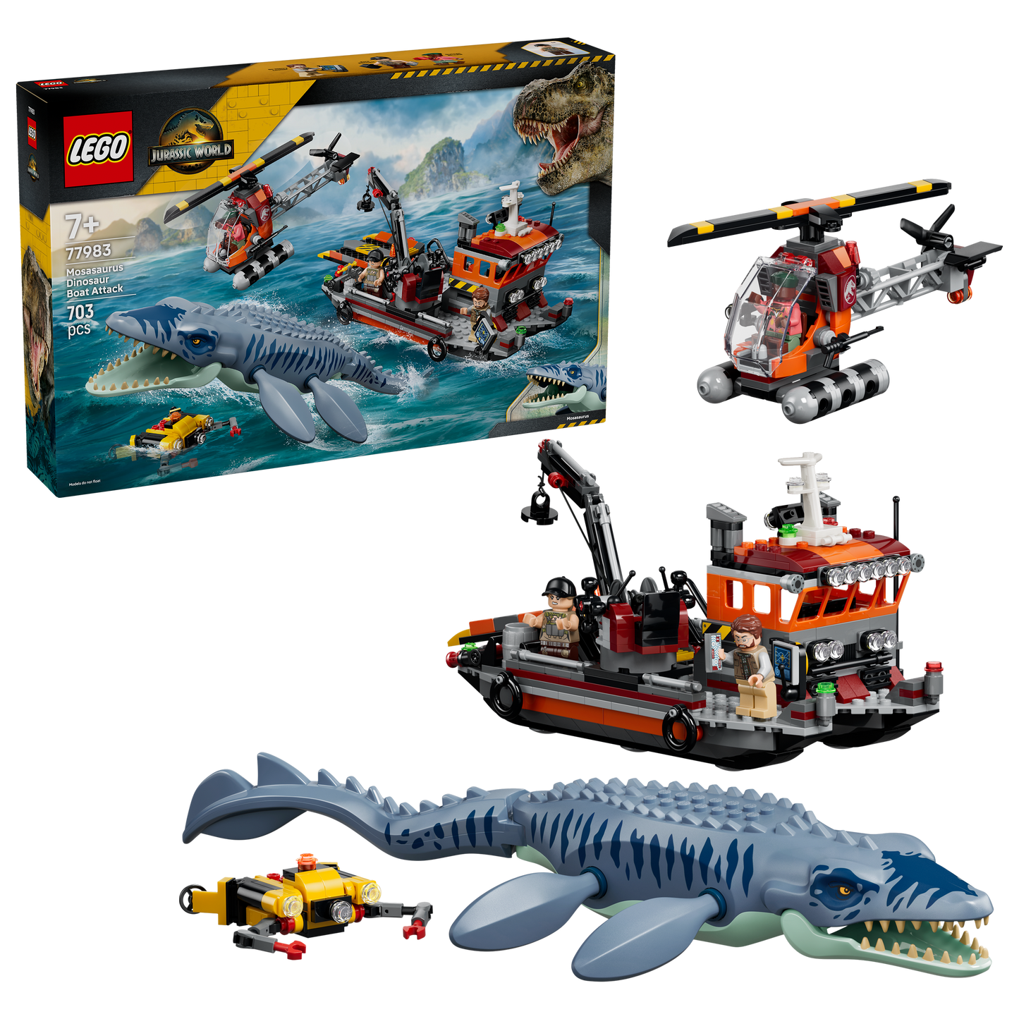 LEGO Jurassic World Mosasaurus Bootaanval - Dinosaurus Speelgoed voor Kinderen Vanaf 7 Jaar - Bouwpakket met 3 Minifiguren en Voorgevormd Dino Model - Cadeau voor Jongens en Meisjes 77983