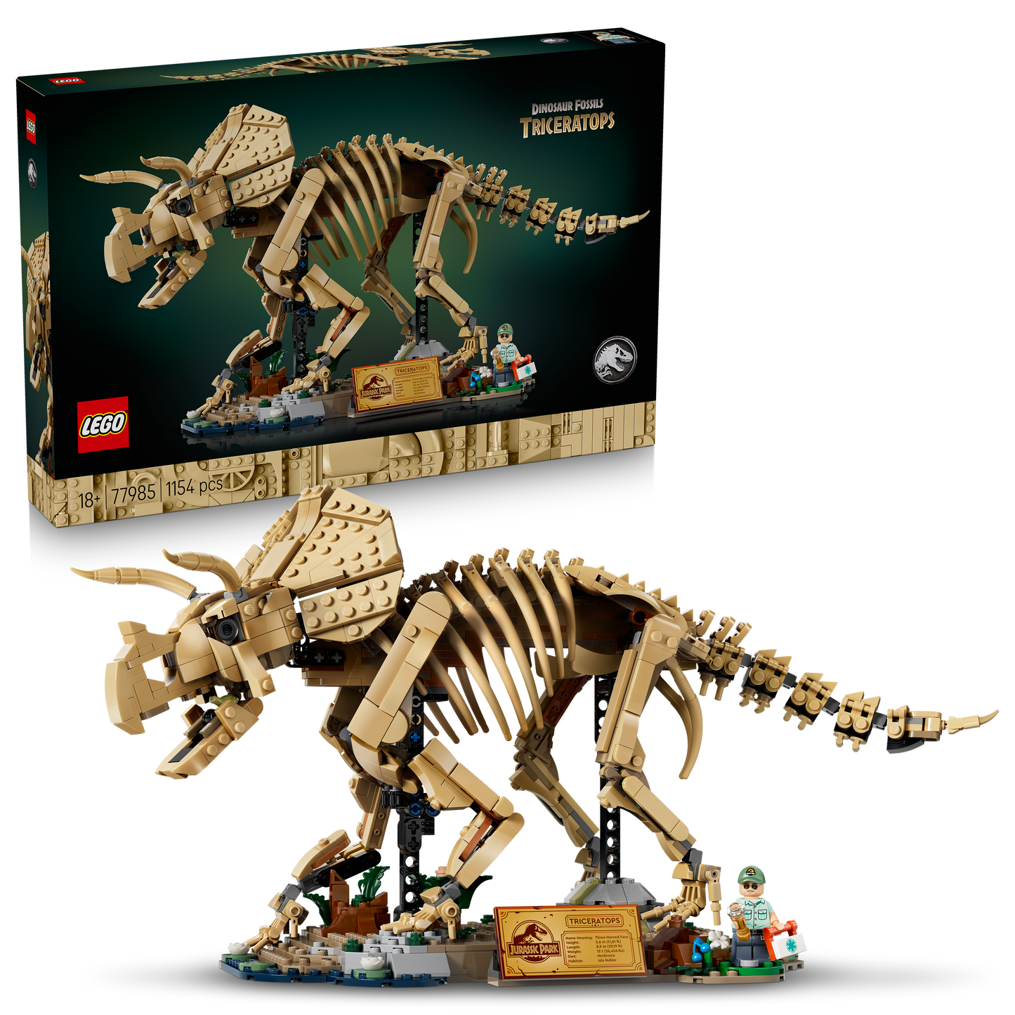 LEGO Jurassic World Dinosaurusfossielen: Triceratops – Display Bouwpakket voor Volwassenen met Dr. Gerry Harding Minifiguur – Woondecoratie – Cadeau voor Jurassic Park Fans – 77985