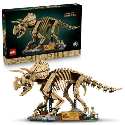LEGO Jurassic World Dinosaurusfossielen: Triceratops – Display Bouwpakket voor Volwassenen met Dr. Gerry Harding Minifiguur – Woondecoratie – Cadeau voor Jurassic Park Fans – 77985