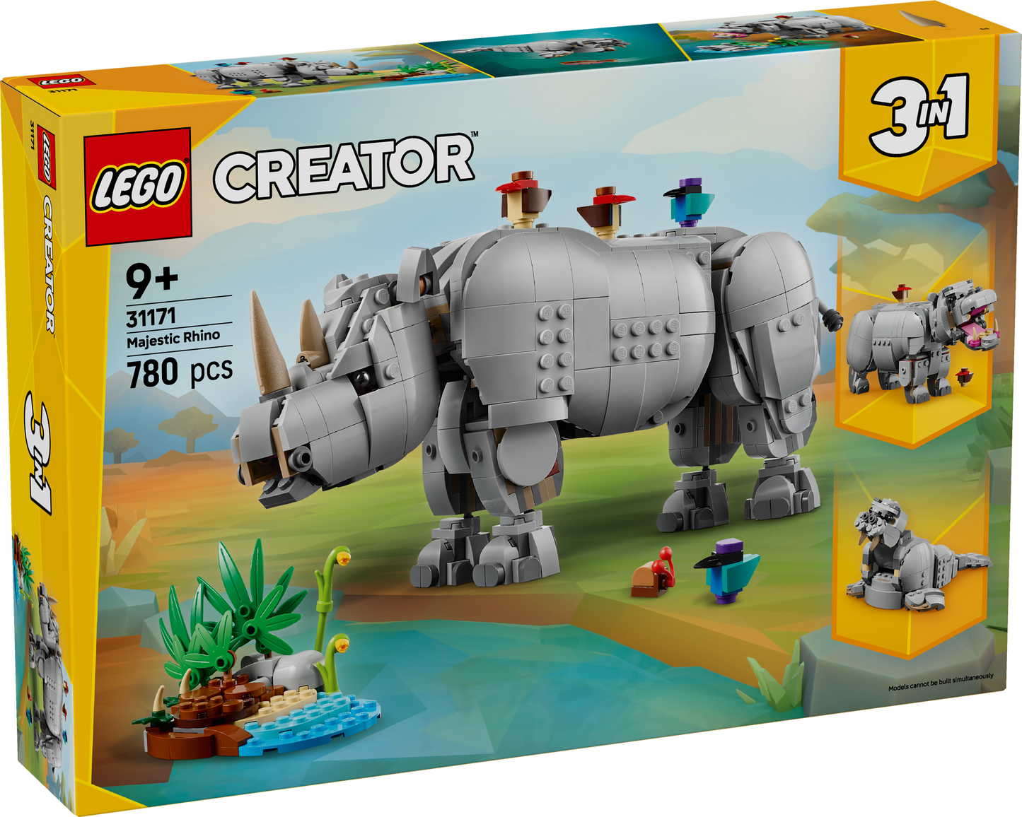 LEGO Wilde dieren: machtige neushoorn met vogels 31171 Creator