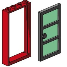 LEGO 1x4x6 Red Door and Frames, Transparent Green Panes B003 Bulk Bricks | 2TTOYS ✓ Official shop<br>